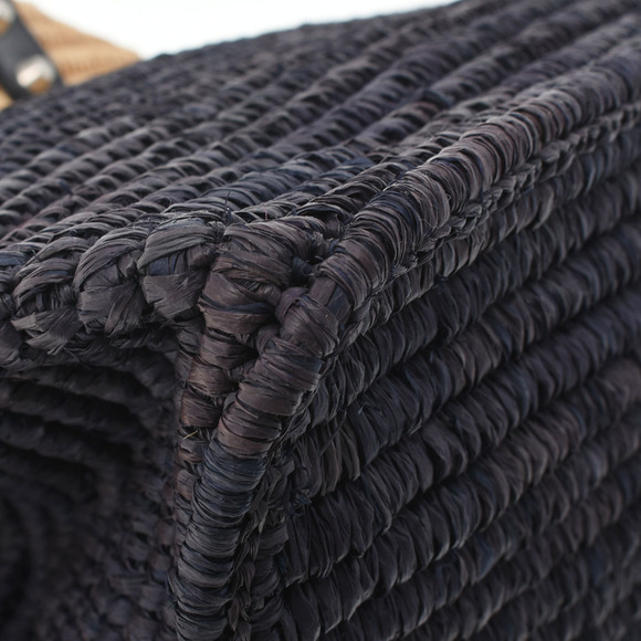 BALENCIAGA Basket Bag Natural Navy Blue Raffia Leather Handbag - Picture 8 of 11